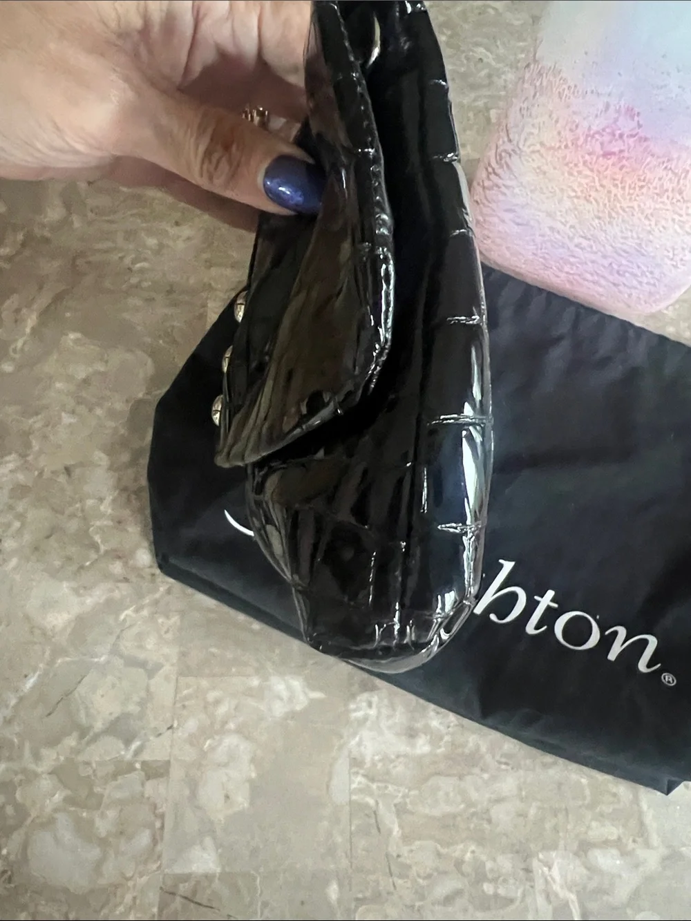 Brighton Black Croc-Embossed Patent Clutch/Crossbody with Silver Accents - Picture 5 of 8
